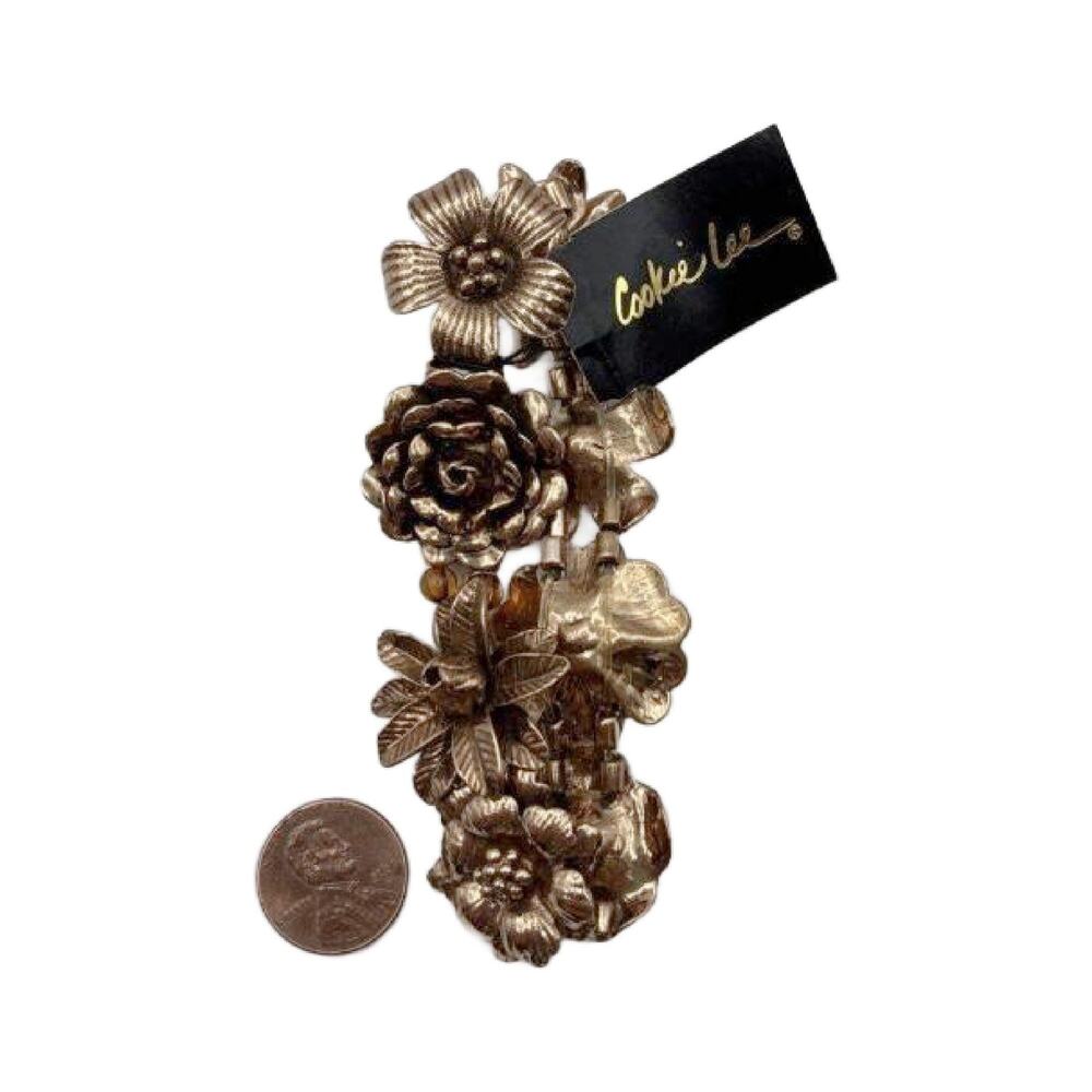 Vintage Cookie Lee Antique Gold Flower Bracelet - Picture 2 of 11